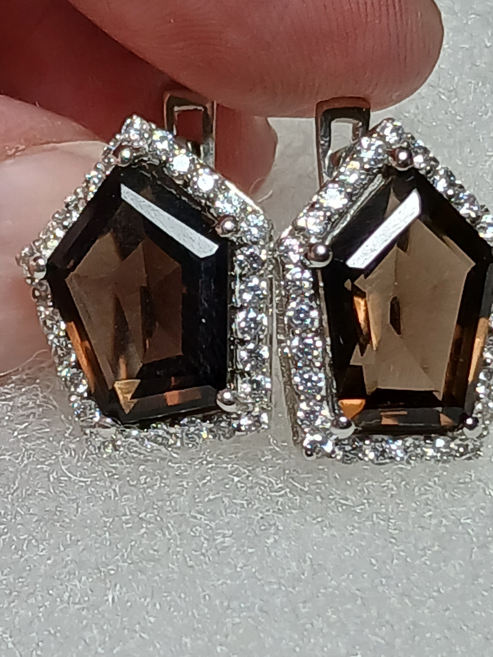 Smokey Quartz And Cubic Zirconia Drop Earrings Set In Silver